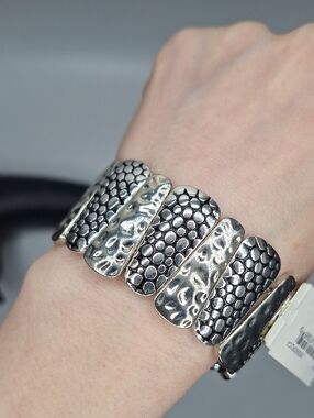Erica Lyons Silver-Tone Textured Stretch Bracelet